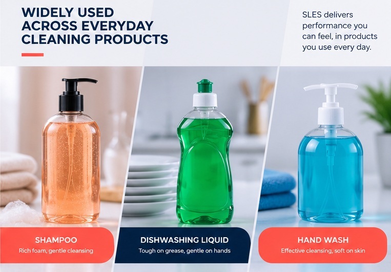 SLES (Sodium Lauryl Ether Sulfate): The Complete Guide for Formulators and Bulk Buyers Shampoo, dishwashing liquid, and hand wash products formulated using SLES surfactant"